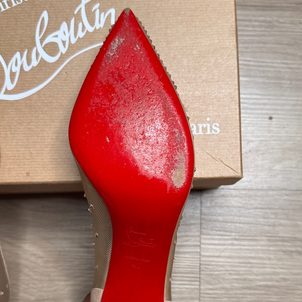 Christian Louboutin Follies Strass 85 | Nude Suede Lame | Worn Once - Picture 8 of 11